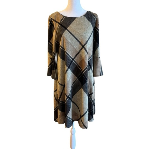 Sandra Darren Dresses & Skirts - Sandra Darren Plaid A-Line Knit Dress Size PM Petite Medium